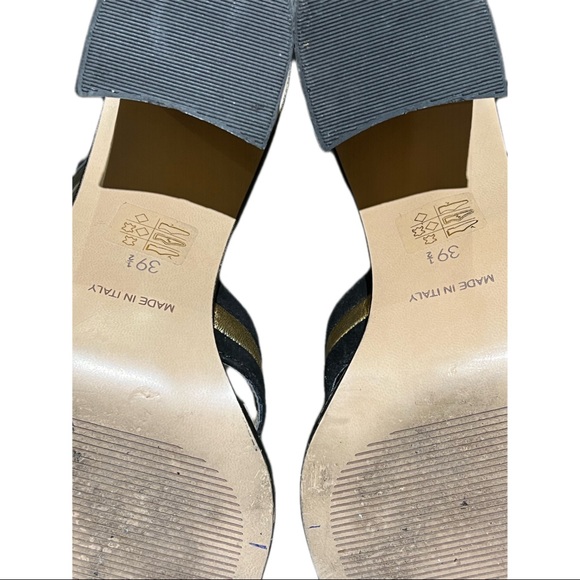 BCBGMAXAZRIA Black Suede And Gold Leather Ankle Strap Sandals - Picture 6 of 6